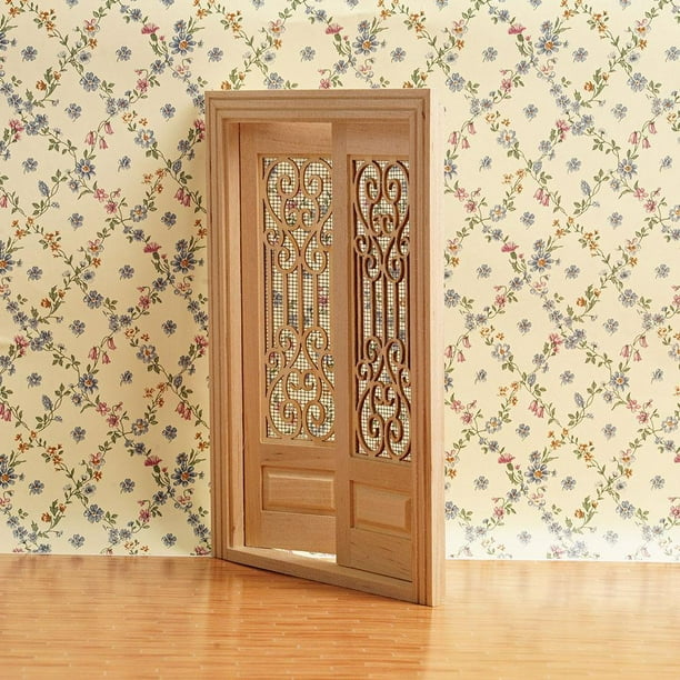 1:12 Dollhouse Miniature Wood Wooden Double Door Can Be Painted 13.6*1.3*19.5cm